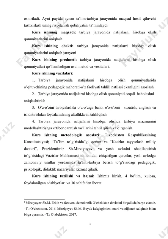 rbiya jarayonida natijalarni hisobga olish qonuniyatlarida o’qituvchining pedagogik mahorati-o’z faoliyati tahlili natijasi ekanligi o’qituvchi pedagogik mahoratini oshirish sohasida olib borilayotgan tadqiqotlarda ko’plab olimlar pedagogik mahoratni rivojlantirish haqida fikr bildirishib , bu jarayonning asosiy zahirasi o’qituvchining o’z faoliyati tahliliga doimiy intilishidadir. ko’pchilik olimlar refleksiyani o‘qituvchi tomonidan o’zining faoliyati va uning natijalarini tahlil qilish va o’zini baholash jarayonida rivojlanishini aytadi va «refleksiyani boshqarish imkoniyati va zaruriyati shundan iboratki, o’qituvchi uzluksiz ta‘limning qaysi sohasida faoliyat ko’rsatmasin, o’zining ongli ravishda ichki ta‘sirini (o’z-o’zini o’ylashga va fikrlashga majbur qilish) va tashqi ta‘sirini, shaxsiy o'quv jarayonida boshqarib qo’llay oladi» deb ta‘kidlaydilar. ilmiy adabiyotlar tahlili va kasbiy refleksiyani o’qituvchi pedagogik faoliyatining tarkibiy qismi va uning pedagogik mahoratini rivojlantirish asoslari sifatida qarash, shuningdek qayd qiluvchi eks- periment natijalari kasbiy refleksiyani rivojlantirish usullarini izlash zaruriyatini keltirib chiqaradi. shu sababli kasbiy pedagogik faoliyatning turli sohalari bilan shug’ullangan olimlar tashhis (diagnostika) va tashhislash (diagnozlash) mazmuniga yanada batafsil to’xtalganlar. tashxislashga, ya‘ni diagnostikaga …