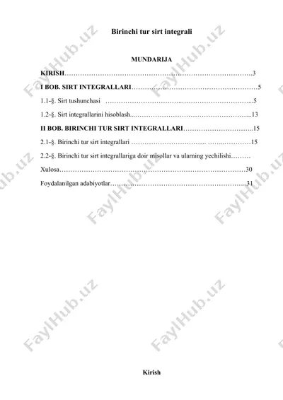 birinchi tur sirt integrali — DOCX