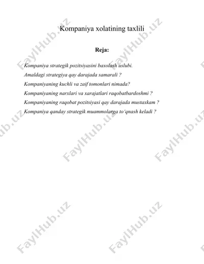 kompaniya xolatining taxlili — DOC