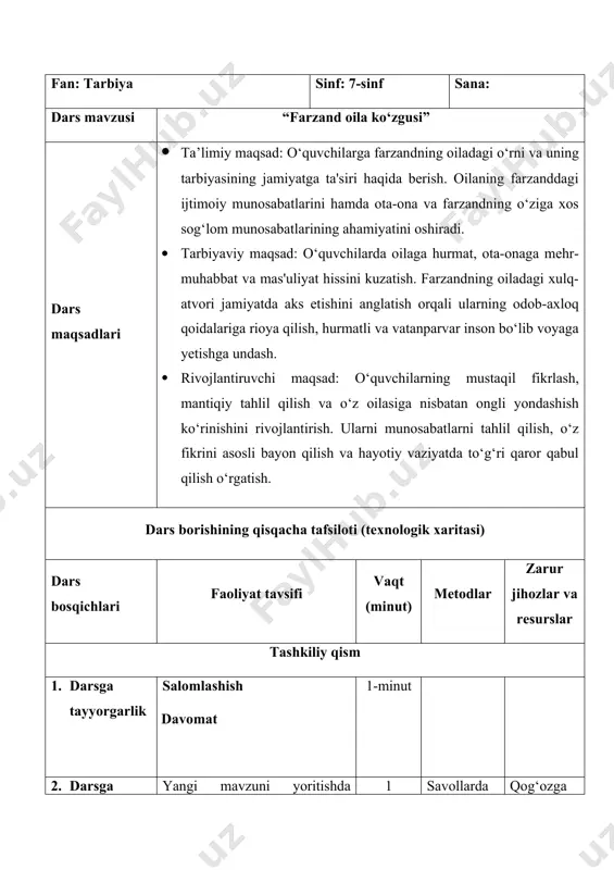 halol-haromning farqi qolmasa, o‘sha jamiyat buziladi, tinchi yo‘qoladi, oxir-oqibat u chuqur tanazzulga yuz tutadi. shuning uchun ham qadimdan har bir jamiyat oila masalasiga katta eʼtibor berib, oilalarning mustahkam va baxtiyor bo‘lishi uchun imkonida bor bo‘lgan barcha chora va tadbirlarni ko‘rib kelgan. zotan, sof insoniy tabiat xuddi shunday bo‘lishini taqozo qiladi. oila tarbiyasi - oilada ota-ona, vasiy yoki katta kishilar tomonidan bolalarni tarbiyalash. yosh avlodning har tomonlama rivojlanishida muhim oʻrin tutadi. oila tarbiyasida doimiy tarbiyaviy taʼsirchan kuch - oilada ruhiy xotir-jamlik, samimiy munosabat, ota-ona obroʻsining yuqori boʻlishi, bolalarga talab qoʻyishda oila kattalari oʻrtasidagi birlikning saqlanishi, bola shaxsini mehnatga tarbiyalashga alohida eʼtibor berish, bolani sevish va izzatini joyiga qoʻyish, oilada qatʼiy rejim va kun tartibini oʻrnatish, bolaning yosh va shaxsiy xususiyatlari-nl hisobga olish, boladagi oʻzgarishlarni kuzatib borish, undagi mustaqillikka intilish va tashabbuskorlik sifatlarini qoʻllab-quvvatlash talab etiladi. oila tarbiyasida obyektiv va subyektiv omillarning roli katta. oilaning moddiy ta’minoti va farovonlik (maishiy turmush) darajasi, …
