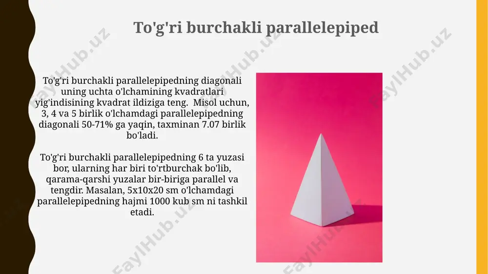 prizma, toʼgʼri burchakli parallelepiped, piramida - Page 3