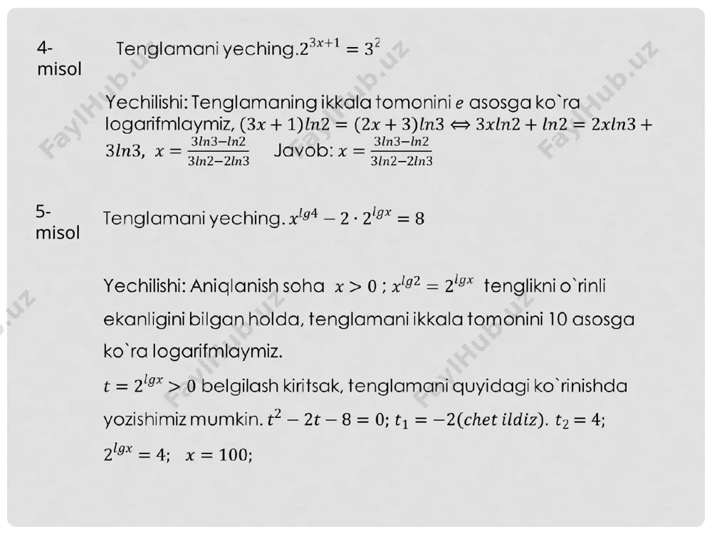 ko’rsatkichli va logarifmik tenglamalar sistemasiga oid misollar yechish - Page 5