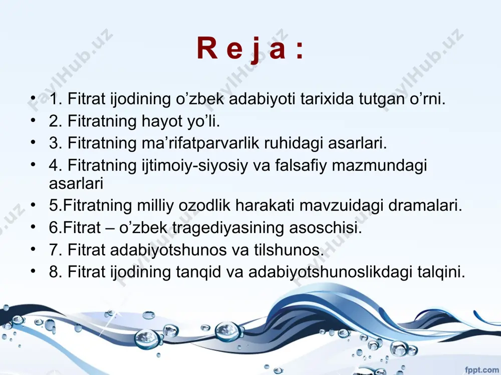tadi. prezentacii.com fitrat asarlarini tahlil qilish natijasida uning xix asrning ikkinchi yarmi xx asr boshlarida g’arb dunyosini sharq xalqlariga nisbatan mustamlakachilik siyosatini atroflicha ilmiy va nazariy jihatdan chuqur tahlil va aniq xulosalar qilganligini ko’ramiz. fitratning «sharq siyosati» nomli risolasi birinchi jahon urushidan keyin davom etayotgan va urushda qatnashgan ovrupa mamlakatlarining sharqni o'zaro bo'lib olish siyosatiga qarshi milliy ruhda yozilganligi bilan alohida ahamiyatlidir. uning shu nomdagi risolasi dastlab «ishtirokiyun» gazetasida 1919 yil 23, 25, 26 oktyabr sonlarida so’ngra esa toshkentda alohida risola xolida chop etilgan. 1991 yilda buxorodagi «navqiron buxoro» ilmiy markazi tomonidan qayta nashr etilgan. a. fitrat o’zining «sharq siyosati» nomli asarida «anglizlar hindistonni yutdilar, misrni bosdilar. adanga kelib arabistonga qo'l uzatdilar. rus imperialistlari qafqasiyoni taladilar, turkistonga kirib, xitoy, afg’onga, eronga ko’z tikdilar. fransuzlar tunis va jazoirni g'asb etib falastinga yukundilar» --degan haqiqatni keltirib o'tadi. ushbu fikrlari bilan u sharq mamlakatlari imperialist davlatlar tomonidan birin ketin bosib olinayotganligi, bu jarayon …