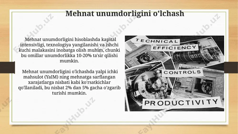 aniqlashda, 10% xatolik chegarasi bilan, kelgusi chorak uchun 7% lik ishsizlik darajasini bashorat qilish mumkin. so'nggi 5 yillik ma'lumotlarga asoslanib, inflyatsiyaning o'rtacha 3% ni tashkil etishini va bu ko'rsatkichning kelgusi yil uchun 4% ga o'sishini bashorat qilish mumkin. solow o'sish modeli modeldagi kapitalning chegaraviy mahsuldorligining pasayishi tufayli iqtisodiyot uzoq muddatli barqaror holatga (steady state) erishadi, bu erda kapital va mehnatning o'sish sur'ati teng bo'ladi. solou modelidagi texnologik taraqqiyot ekzogen tarzda kiritiladi, ya'ni tashqi omil sifatida ko'riladi va yillik 2% dan ortiq bo'lishi mumkinligi taxmin qilinadi, bu esa uzoq muddatli o'sishni belgilaydi. ishlab chiqarish funksiyasidan foydalanib inflyatsiyani bashorat qilish soliq stavkalari yoki minimal ish haqi o'zgarishi kabi siyosiy aralashuvlar ishlab chiqarish funksiyasiga kiritilganda, inflyatsiyaning taxminan 0,5-1% o'zgarishi kuzatiladi va bu modelning sezgirligini ko'rsatadi. ishlab chiqarish funksiyasiga asoslangan inflyatsiya modellari, mehnat unumdorligi o'sishi va resurslarning cheklanganligi kabi omillarni hisobga olgan holda, inflyatsiyaning 3-5 yillik prognozlarini taqdim etishi mumkin. kapital unumdorligini o'lchash kapital …