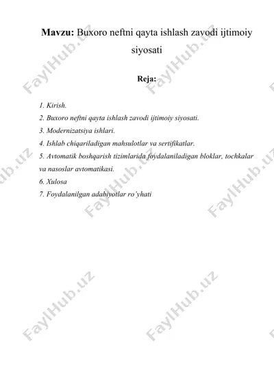 buxoro neftni qayta ishlash zavodi ijtimoiy siyosati — DOCX