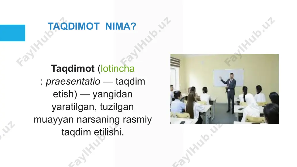 ng tavsifi keltiriladi. nutqning asosiy qismi ishtirokchilarga o'z maqsadiga erishish uchun zarur bo'lgan kerakli ma'lumotlarni taqdim etish uchun mo'ljallangan. nutqning tarkibiy qismlari mantiqan bir-biri bilan bog'liq bo'lishi kerak. nutqni tayyorlashda mkon qadar ko'proq gapirishga vaqt ajratish kerak. har bir dars… har bir adabiyot darsning chuqur o‘ylashga mustaqil fikr bildirishga majbur etish kerak o‘qituvchi dars taqdimotida mavzuning maqsad va vazifalarini qanchalik aniq bilib olsa, uning darsi shunchalik muvofiqlashgan, aniq bir maqsadga yo‘naltirilgan bo‘ladi. . darsning didaktik talablari dars ma'lum bir maqsadni amalga oshirishga qaratilgan va puxta rejalashtirilgan bo'lishi kerak. 2. dars mustahkam g'oyaviy - siyosiy yo'nalishlarga ega bo'lishi kerak. 3. dars hayot bilan, amaliyot bilan bog'langan bo'lishi kerak. 4. dars xilma - xil usul, uslub va vositalardan unumli foydalangan holda olib borilishi kerak. 5. darsga ajratilgan har bir soat va daqiqalarni tejash, undan unumli foydalanish kerak. 6. har bir dars o'qituvchi va o'quvchilarning faolligi va birligini ta'minlab berishi kerak. 7. darsda …