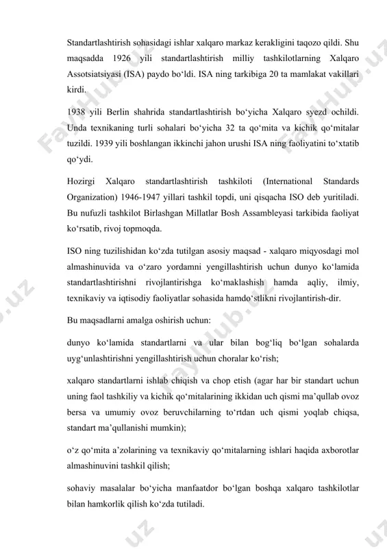 da 13 mamlakat vakillarining konferensiyasida maxsus idora - xalqaro elektrotexnika komissiyasi tuzish to‘g‘risida bir fikrga kelindi. bu idora elektr mashinalari sohasi bo‘yicha atamalar va parametrlarni standartlashtirish masalalari bilan shug‘ullana boshladi. mek nizomiga ko‘ra, bu tashkilotning maqsadlari elektrotexnika va radiotexnika va ularga qo‘shni tarmoqlardagi muammolar sohalaridagi standartlashtirish masalalarini xal qilishdir. iso va mek faoliyatlari bo‘yicha farqlanadi, mek elektrotexnika, elektronika, radioaloqa, asbobsozlik sohalari bo‘yicha shug‘ullansa, iso esa qolgan boshqa hamma sohalar bo‘yicha standartlashtirish bilan shug‘ullanadi. hozirgi vaqtda 41 ta milliy qo‘mitalar mekning a’zolari hisoblanadi. bu mamlakatlarda yer qurrasining 80% aholisi yashab, 95% dunyodagi ishlab chiqarilayotgan elektr quvvatining iste’molchisi hisoblanadi. bu asosan sanoati rivojlangan hamda rivojlanayotgan mamlakatlardir. mek ingliz, fransuz va rus tillarida ish olib boradi. mekning oliy rahbar idorasi mek kengashidir, u yerda mamlakatlarning hamma milliy qo‘mitalari taqdim etilgan. unda eng yuqori lavozim prezident bo‘lib, u har 3 yil muddatiga saylanadi. bundan tashqari vitse-prezident, g‘azinachi, bosh kotib lavozimlari ham bor. mek har …