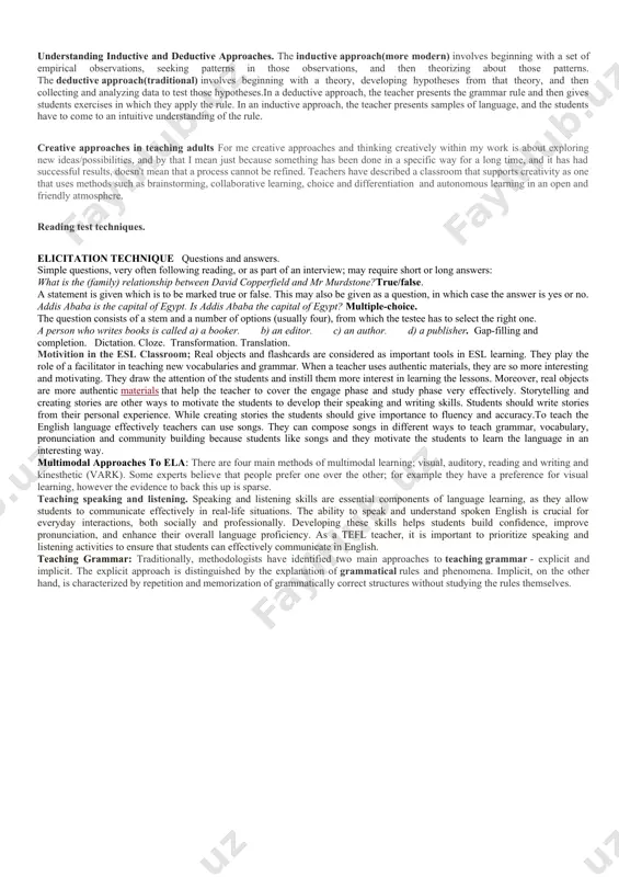 same level as others when they start. 5. proficiency tests measure students' achievements in relation to a specific task which they are later required to perform (e.g. follow a university course in the english medium; do a particular job). multiple choice tests.probably the most common way of testing grammatical knowledge is the multiple choice test. these tests have the advantage of being easy to grade and being able to cover a lot of grammatical points quickly.the most common type of multiple choice grammatical item is one in which the test maker gives the testee a sentence with a blank and four or five choices of a word or phrase which completes the sentence correctly. for example, because my mother was sick, i _____ to go home last week. a) had b) have c) has d) hadn't transformation items. another type of grammar item makes use of transformations. in this type …