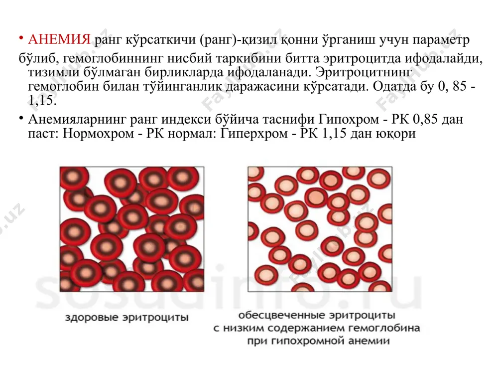 ни сусайтирувчи воситалар асосан эритремияда (вакез хасталиги)–полицетимия хасталигида қўлланилади. лейкопоэзни рағбатлантирувчи моддалар лейкопоэзни кучайтирувчи воситалар, лейкопения ва агронулоцитозни даволашда қўлланилади. оқ қон таначалари ҳисобланган лейкоцитлар суяк кўмиги фаоллиги заҳарланиш оқибатида сусайганда, сульфаниламид, химиотерапия моддалари таъсирида, нурланишда, юқумли касалликларда камайиб кетади. бу ҳолат лейкопения деб аталади ва бунда организмнинг юкумли микроорганизмларга чидамлилиги сусайиб кетади. лейкоцитларнинг сони 1мм 2 қонда 2000 тага тушганда лейкопоэзни рағбатлантирувчи моддалар тавсия этилади. лейкоцитлар қоннинг ҳимоя функциясини бажаради. улар фагоцитозни - патогенларнинг сўрилишини, шунингдек антителаларни ишлаб чиқаришда иштирок этади. лейкоцитларнинг етарли даражада ишлаб чиқарилмаслиги уларнинг қонда камайишига олиб келади - лейкопения. бу тананинг турли юқумли касалликларга чидамлилигининг пасайиши билан бирга келади. оқ қон ҳужайраларининг ортиқча ишлаб чиқарилиши лейкемияга олиб келади. касаллик "лейкемия" деб аталади. лейкемиянинг ўткир ва сурункали шакллари мавжуд. лейкопоззга таъсир этувчи воситалар: лейкопоэзни кучайтирувчи воситалар: пентоксил, натрий нуклеинат, молграмостим, филграстим лейкопоэзни сусайтирувчи воситалар: новэмбихин, миелосан, меркаптопурин, допан, тиофосфамид. буларга нуклеин кислоталар, натрий нуклеинат, пентоксил каби …