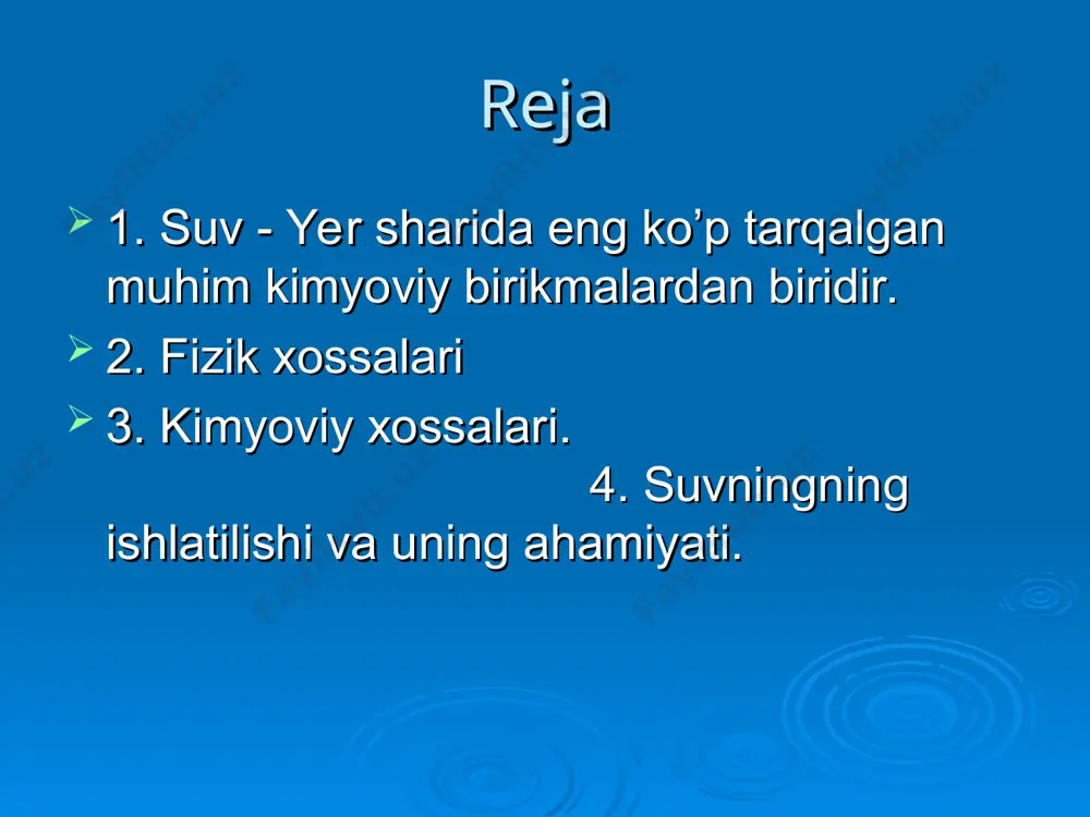 ‘lig‘imiz ham, umrimizning uzoq bo‘lishi ham, avvalo, ichar suvimizning sifatiga bog‘liq. din odam tuproqdan yaratilgan, deb aytadi. ammo quruq tuproqdan emas, loydan, albatta. zero, alloh taolo “...barcha jonli mavjudotni suvdan (paydo) qilganimizni ko‘rmadilarmi?!” deb aytadi (hadislarning birida). rabg‘o‘ziyning yozishicha, alloh odam ato loyini qorib, ustiga o‘ttiz to‘qqiz yil achchiq va sho‘r bir yil esa chuchuk yomg‘ir yog‘dirgan ekan (shuning uchun ham inson hayotining ko‘pi g‘amli, ozrog‘i quvonchli bo‘larkan). qirq yil yoqqan yomg‘irdan badanimiz suvga xo‘p bo‘kkan ko‘rinadi — inson tanasining 65-66 foizi, uning eng oliy organi bo‘lmish bosh miyaning esa 80-82 foi­zi suvdan iborat. tanamizning uchdan ikki qismi suv bo‘lsa, demak biz avvalo suv ekanmiz-da! biz, odam va umuman barcha tirik organizm iste’mol qilib yutadigan ozuqaning ham 80-90% suvdan iborat bo‘ladi. sog‘lig‘imiz ham, umrimizning uzoq bo‘lishi ham, avvalo, ichar suvimizning sifatiga bog‘liq. ibn sinodan tortib jami tabiblar suvga alohida e’tibor bergan: rang-tusi, tuzi, ta’mi, hidi, daryo suvimi yoki quduq suvi, …