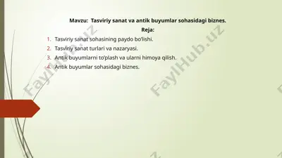 tasviriy sanat va antik buyumlar sohasidagi biznes — PPTX