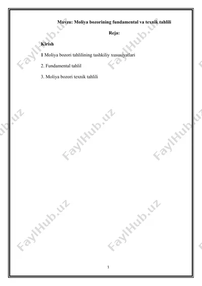 moliya bozorining fundamental va texnik tahlili — DOCX
