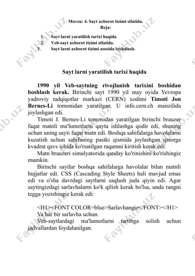 veb-saytlar tuzilishi — DOCX