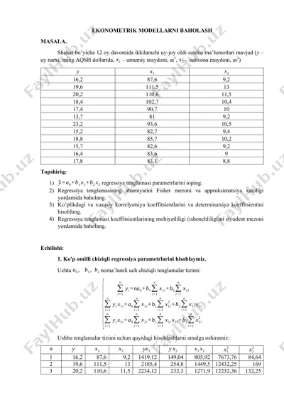ekonometrik modellarni baholash — DOCX