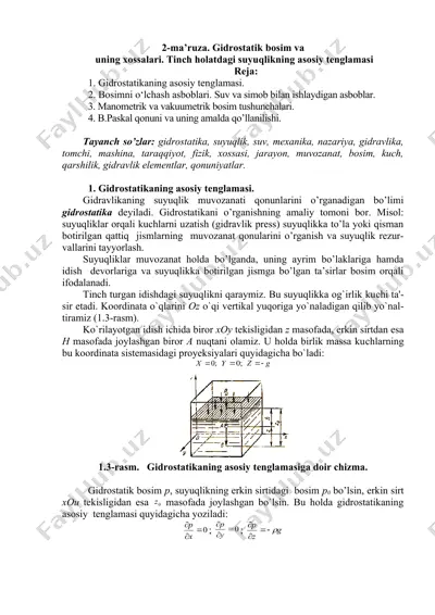 gidrostatik bosim va uning xossalari — DOC