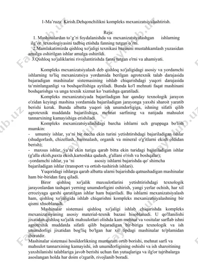 mexanizatsiyalash manbalari — DOCX