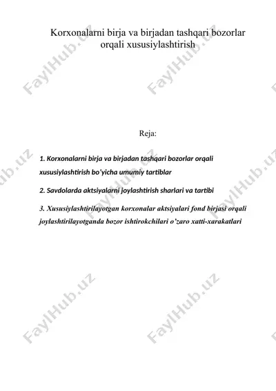 kоrxоnalarni birja va birjadan tashqari bоzоrlar оrqali xususiylashtirish — DOC