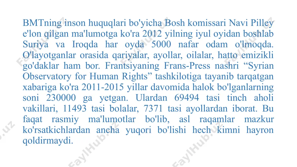 arning asosiy niyati shu bilangina cheklanib qolmasdan, dinni niqob qilib olib hokimiyatni qo’lga olish, bu yo’lda ,,inson’’ deb atalmish buyuk jonzotni o’ldirishdan ham tab tortmayapti. ular hozirgi kunda, ayni daqiqada ham o’z yovuz, jirkanch ishlarni turli davlatlarda amalga oshirmoqdalar. qadimdan ma’lumki islom dini o’zbekiston hududlariga 643-644 yillardan boshlab yoyilgan bo’lsa ham bu hududda ne-ne islom dini bilan bog’liq bir nechta asarlar yaratilgandir.islom ilmlari bizning hududimizga viii asrda xuroson (hozirgi turkmanistonning shimoli-sharqiy qismlaridagi davlat viii-xiv asrlarda) orqali movarounnahr (arablar egallab olgan yerlar- arabcha ,,daryoning narigi tarafi’’ deb o’sha paytlarda amudaryo va sirdaryo daryolari orasidagi hududlarga aytilgan)ga kirib kelgan bo’lsa, ix asrdan boshlab mazkur ilmlar mintaqaning o’zida rivojlandi. bu davrga kelib, avval islom olamida tan olingan olti sahih hadislar to’plami (assihoh as-sita), so’ngra ularning qatorida uch to’plam qo’shilib to’qqiz kitob (alkutub at-tis’a) shakllandi. ma’lumotlarga qaraganda, bugungi dunyoda 500 ga yaqin terrorchi tashkilotlar ish olib bormoqda. 1968-1980-yillar davomida ular 6700 ga yaqin terrorchilik …