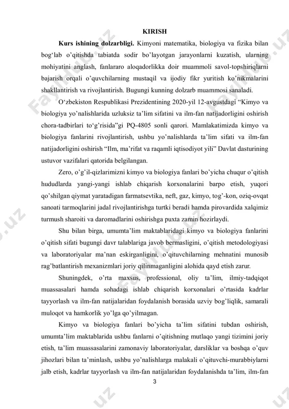neft va gaz sanoati korxonalari, kimyo va biologiya fanlari bo’yicha uzoq yillik tajribaga ega ustoz-murabbiylar, o’qituvchi va ilmiy xodimlarning quyidagi takliflariga rozilik berilsin: 2. ishlab chiqarish tarmoqlari uchun o’rta bo’g’in kadrlar tayyorlash tizimini samarali yo’lga qo’yish yuzasidan kimyo va biologiya yo’nalishlariga tegishli mutaxassisliklar bo’yicha o’rta bo’g’in kadrlarini tayyorlaydigan 47 ta professional ta’lim muassasalariga ishlab chiqarish korxonalarini biriktirish; oliy ta’lim muassasalarida kimyo va biologiya yo’nalishlarida samarali o’quv jarayonini tashkil etish, fanlarni rivojlantirish uchun ularning 74 ta kafedralariga 11 ta fanlar akademiyasi ilmiy-tadqiqot institutlari hamda ishlab chiqarish tarmoqlarini biriktirish. 3. tashkil etiladigan tayanch ixtisoslashtirilgan maktablar va ixtisoslashtirilgan maktablarga oliy ta’lim muassasalarining kafedralari, ilmiy- tadqiqot muassasalari va ishlab chiqarish tarmoqlarini biriktirish ro’yxati 1-ilovaga muvofiq tasdiqlansin. 4. quyidagilar: kimyo va biologiya yo’nalishlariga tegishli mutaxassisliklar bo’yicha o’rta bo’g’in kadrlarini tayyorlaydigan professional ta’lim muassasalariga ishlab chiqarish tarmoqlarini biriktirishdi. oliy ta’lim muassasalari kafedralariga fanlar akademiyasi ilmiy-tadqiqot institutlari va ishlab chiqarish tarmoqlarini biriktirish ro’yxati 4-ilovaga muvofiq; 2020 -2025-yillarda …