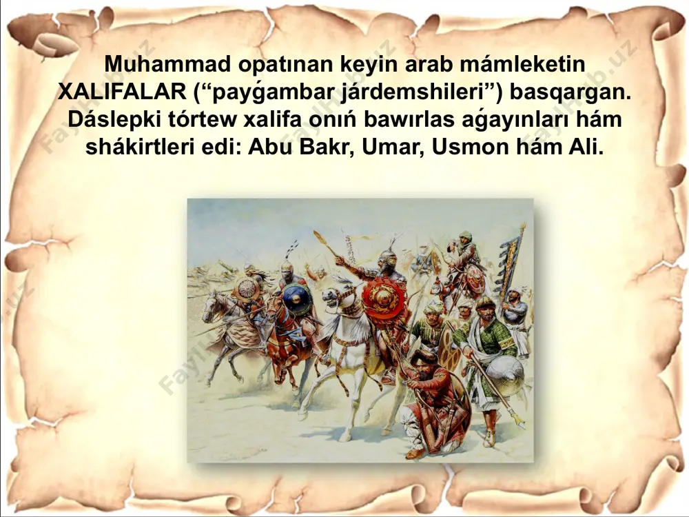 tilgen mámleketler xalqı qural alıp júriw huqıqına iye emes edi 8—9 -ásirlerde arablar húkimranlıǵına qarsı xalıq kóterilisleri tolqını xalifalikni qamtıp aldı, bul bolsa xalifalik qudıretine ziyan jetkezdi. 8-ásir ortalarında xalifaning qarsılasılarınan biri kordovada hákimiyattı qolǵa kiritedi. ispaniyada ǵárezsiz arab mámleketi - kordova xalifaligi dúzildi 9 -asirde egipet hám arqa afrika, orta aziya, iran hám afganistan daǵı basqa wálayatlar bag'dod xalifaligidan ajralıp shıqtı. tek mesopotamiya húkimran xalifaning húkimranlıǵı astında qaldı. biraq ol iranda húkimranlıq etken úrim-putaq tárepinen de baǵınıqlı edi. arab xalifalıǵı 11-ásir ortalarına kelip jaqın shıǵıs daǵı arab múlkiniń kóbisi orta aziyadan kelgen saljuqiy túrkler tárepinen basıp alındı. 1055-jılda olar bag'dodni iyelediler. saljuqiy túrkler húkimdarı xalifalik tojini kiygan hám odan sultan ataǵın alǵan arab xalifalıǵınıń orta aziyada júrgizgen siyasatı arablar óz húkimranlıǵı siyasiy negizin bekkemlew jáne onıń turaqlılıǵındı támiyinlewde islam dinin keń jayıwǵa hám targ'ib etiwge úlken itibar berildi. oraylıq aziya xalqı ishinde ıqtıqat qılınıp atırǵan zardushtiylik, moniylik, buddizm, nasroniy …