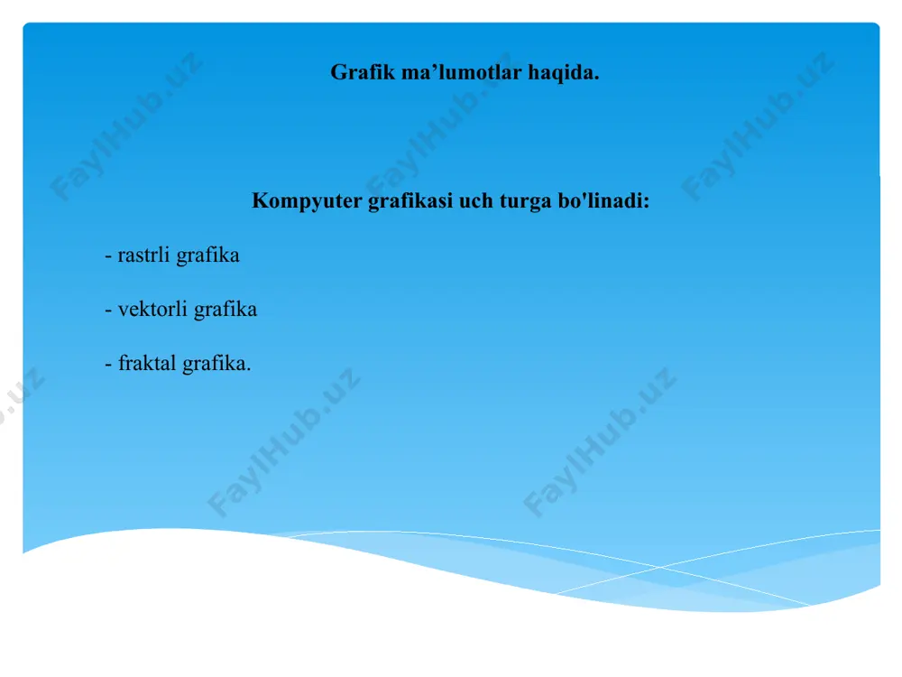 vektor grafikasi printsipiga asoslangan holda yaratuvchi va tahrirlovchi dastur hisoblanadi. corel draw dasturining imkoniyatlari unda turli hil grafik kompozitsiyalarni yaratishga yordam beradi. ayniqsa dinamik interaktiv instrumentlar, turli hil effektlar va grafik ma'lumotlarni html va pdf formatlarida tayyorlash imkoniyatlari yaratilgan. bundan tashqari corel draw grafik muharririda ranglar palitralarida turli hil ranglarni tanlash mumkin. shuningdek turli formatlar bilan ishlashda yordam beruvchi turli instrumentlar, import va eksport uchun zarur bo`lgan ko`plagan filtrlar, tasvirni nashr qiluvchi vositalar ijodkor uchun eng yuqori ijodiy muhit yaratib beradi. corel draw grafik muharriridagi asosiy dasturlar corel draw 9 quyidagicha qismlardan tashkil topgan; dastur fayllari (program files) ma'lumot beruvchi fayllar (help files) o`rgatuvchi dasturlar va namunalar (tutors and examples) konturlar va zalivkalar (outlines & fills) makroslar (scripts) va zagotovkalar (presets) corel draw, adobe illustrator dasturlari umumiy ma’lumot. corel photo - paints quyidagi qismlardan tashkil topgan; dastur fayllari (program files) ma'lumot beruvchi fayllar (help files) o`rgatuvchi dasturlar va namunalar (tutors …