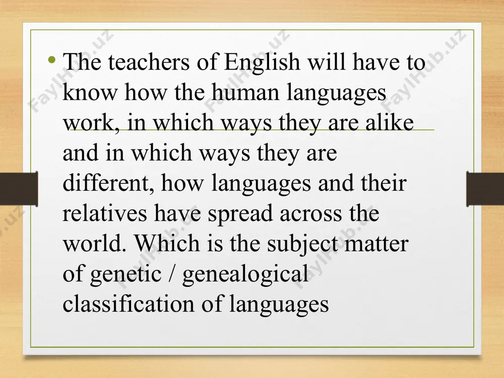 pes of grammar grammar external internal universal historical syntagmatic contrastive formal cognitive comparative descriptive associative essential notions of grammar grammatical form grammatical meaning grammatical category categorial meaning syntactic structure phrase structure combinability parts of speech parts of the sentence form-building means theoretical grammar theoretical grammar is a scientific theory the aim of theoretical grammar is to present a theoretical description of the grammatical system of the english language the main notions in the study of theoretical grammar are: grammatical category and grammatical meaning classification of languages morphological classification in the morphological classification the languages are compared from the point of view of their grammatical structure, grammatical peculiarities. genetic or genealogical classification the genetic classification or typology deals with the origin of languages. there are many languages in the world which relate to many language families. no one so far could define the exact number of languages and language families. but …