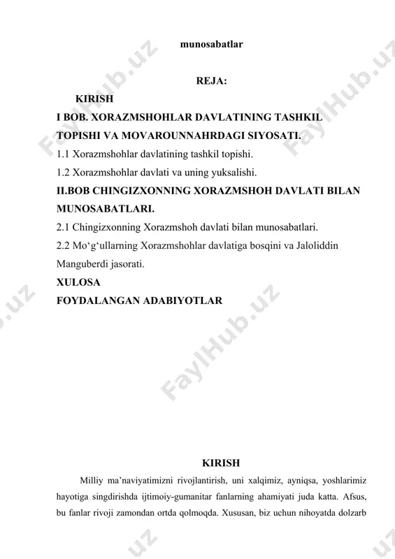 ari fanlar akademiyasi qoshidagi “eng yangi tarix” markazi xodimlarining oylik ish haqi miqdorini ilmiy-tadqiqot instituti xodimlari maoshiga tenglashtirib, uning faoliyatini kuchaytirish kerakligini qayd etdi.[footnoteref:1] [1: mirziyoyev sh.m.milliy taraqqiyot yolimizni qat’iyat bilan davom ettirib,yangi bosqichga kotaramiz.toshkent- “ozbekiston”-2018 yil.539-bet.] “shuningdek, ta’lim muassasalarida tarix fanini o‘qitish va targ‘ib etish ishlarini tubdan yaxshilash bo‘yicha ham aniq chora-tadbirlarni ishlab chiqish lozim. ‘o‘zbekiston tarixi’ telekanali vatanimizning shonli tarixi va ajdodlarimizning jahon sivilizatsiyasiga qo‘shgan beqiyos hissasini to‘laqonli ko‘rsatib beradigan, xalqimiz, ayniqsa, yoshlarimiz sevib tomosha qiladigan ilmiy-ma’rifiy kanalga aylanishi kerak”, — dedi davlat rahbari. shavkat mirziyoyev mas’ullarga bir oy muddatda tarix fanini rivojlantirish to‘g‘risida prezident qarori loyihasini tayyorlash topshirig‘ini berdi. shu nuqtai nazarda muhtaram prezdentimiz shavkat mirziyoyev yurtimiz tarixi bo‘yicha quydagicha fikrlarini keltirib o‘tishimiz lozim: - hamma oʻz tarixini ulugʻlaydi. lekin bizning mamlakatimizdagidek boy tarix, bobolarimizdek buyuk allomalar hech qayerda yoʻq. bu merosni chuqur oʻrganishimiz, xalqimizga, dunyoga yetkaza bilishimiz kerak. bu markazga kelgan odam tariximiz haqida toʻla tasavvurga …