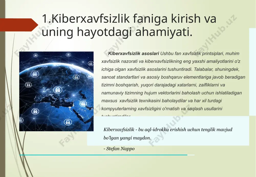 ujum usullarini tushunishingiz va hodisalarni hodisalardan ajratishingiz va murosaga kelish ko'rsatkichlarini tan olishingiz uchun miter att & ck tizimidan foydalanishingiz mumkin. 6 2. risklarni baholash haqida 7 kiberxavfsizlikda riskni baholash nima? kiberxavfsizlik xavfini baholash bu xavfni aniqlash, tahlil qilish va baholash jarayonidir. bu siz tanlagan kiber xavfsizlik nazorati tashkilotingiz duch keladigan xavflarga mos kelishini ta'minlashga yordam beradi o'zingizning kiber xavfsizligingiz to'g'risida xabardor qilish uchun xavfni baholamasdan, siz vaqt, kuch va resurslarni sarflashingiz mumkin. vujudga kelishi mumkin bo'lgan yoki sizning tashkilotingizga ta'sir qilmaydigan voqealardan himoya qilish choralarini amalga oshirishning ahamiyati yo'q. "texnologiyalarga ishonch - bu yaxshi narsa, lekin boshqarish yanada yaxshiroq". - stefan nappo 3.nod 32 anti virus dasturi orqali risklarni baholash demak riskni baholashda biz nod 32 antivirus dasturidan foydalanishimiz mumkun. ushbu riskni baholashda bizga ko’proq eset security management center dasturi yordam beradi. ushbu dastur chiroyli interfeysga ega va risk ko’rsatkichlarini tushunarli tarszda grafiklar bilan ko’rsatadi. “asosiy kiberxavflardan biri bu …