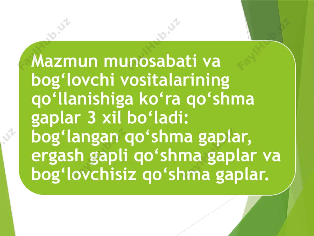ma-ket yuz bergan voqea-hodisalarni ifodalasa, ular orasiga vergul qo‘yiladi: arava g‘ijirlab borar, aravakash xirgoyisini bir zumga ham to‘xtatmas edi. agar bog‘lovchisiz qo‘shma gap qismlari o‘zaro mazmunan bir-biridan ancha uzoq bo‘lsa, ular orasiga nuqtali vergul qo‘yiladi: yomg‘ir chelakdan quyganday sharillab yog‘ardi; uning hayoli uzoq yoshlik paytlarida kezar edi. politsmeyster zinada to‘xtadi; uning basharasi yovuz va quturgan edi. (o.) bog‘lovchisiz qo‘shma gapning ikkinchi qismi birinchi qismining sababini bildirsa, izohlasa, to‘ldirsa, ular orasiga ikki nuqta qo‘yiladi: gap shu: ertaga men bilan yo‘lga chiqasiz. agar bog‘lovchisiz qo‘shma gap qismlari o‘zaro zidlik, o‘xshashlik yoki shart munosabatiga kirishgan bo‘lsa, ular orasiga tire qo‘yiladi: qor yog‘di – don yog‘di. yoshim yetmish ikkida –o‘zim yigitman. bog‘langan qo‘shma gaplar teng munosabatdagi sodda gaplarning o‘zaro teng bog‘lovchilar yordamida bog‘lanishidan tuzilgan qo‘shma gap bog‘langan qo‘shma gap deyiladi: kechasi qalin qor yog‘di, lekin havo sovimadi. tarkibidagi sodda gaplarning o‘zaro mazmun-munosabatiga ko‘ra bog‘langan qo‘shma gaplar quyidagi turlarga bo‘linadi: /docprops/thumbnail.jpeg