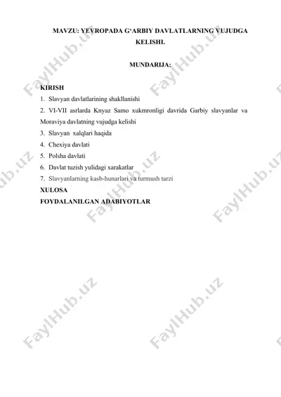 slavyanlar haqida ma'lumotlar — DOCX