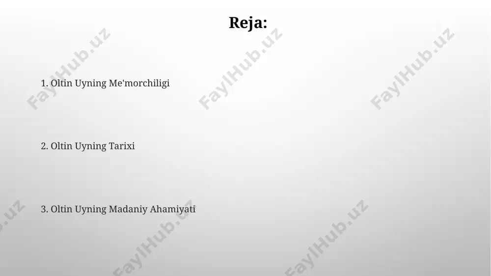 tefaktlar, jumladan, sopol idishlar, qurollar va bezak buyumlari topilib, davrning texnologik rivojlanish darajasi va ijtimoiy tuzilmasi haqida tasavvur beradi. kelajakdagi tadqiqotlar 5 yillik davr mobaynida "oltin uy"ning iqtisodiy ta'sirini baholash uchun kompleks iqtisodiy modellashtirish va statistik tahlil usullaridan foydalaniladi. "oltin uy" loyihasining ekologik ta'sirini aniqlash maqsadida, atmosfera ifloslanishi va karbon emissiyasi darajasi bo'yicha 10 yillik monitoring o'tkaziladi. oltin uyning hajmi va miqyoslari oltin uy majmuasining hajmi, devorlarning qalinligi va boshqa strukturaviy elementlarning o'lchamlari, zamonaviy qurilish me'yorlaridan ancha farq qiladi va o'z davrining texnologik imkoniyatlarini namoyish etadi. saroyning balandligi, ayniqsa markaziy gumbazning balandligi, 20 metrdan ortiq bo'lib, bu juda ulkan me'moriy inshoot ekanligini ko'rsatadi. oltin uyning ramziyligi oltin uyning 12 ta burchagi, yilning 12 oyini va quyoshning zodiak davrida 12 ta belgilarini aks ettirib, vaqtning tsiklik tabiati va tabiat bilan uygʻunlikni bildiradi. oltin uyning balandligi va kattaligi, insoniyatning yuksak maqsadlariga, katta orzulariga va ulkan imkoniyatlariga ishora qilib, 7 ta qavatli tuzilishi …