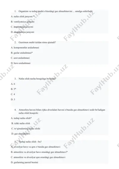 gaz almashinuvi va nafas olish — DOCX