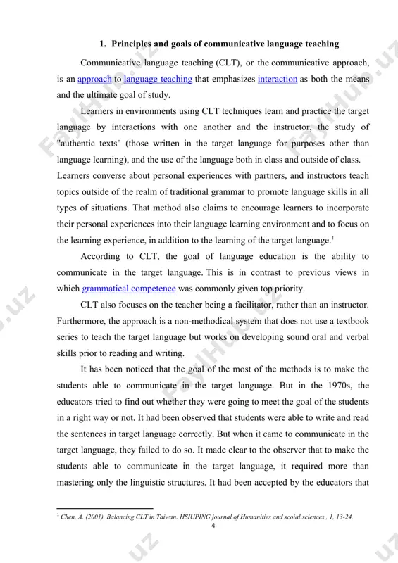 ch had been used to teach english as a second or foreign language. it had been considered as the major british approach. the focus of slt approach was on to teach the basic structures of language. but in the 1960s, the educators realized that language taught on the basis of situational learning would have been of no use. because to teach the meaning, carried out from the utterances was more required as it expressed the intentions of the speaker or writer. in the mid of 1970s, the scope of communicative language teaching has extended. both american and british proponents now see it as an approach that aim to make communicative competence the goal of language teaching and develop procedure for the teaching of four language skill that acknowledge the interdependence of language and communication. at the level of language theory, communicative language teaching has a rich, if somewhat eclectic, theoretical …
