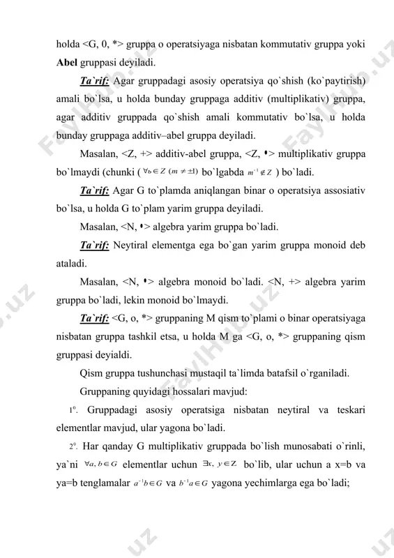 algebra. algebralar gomomorfizmi. gruppa va uning asosiy xossalar - Page 4
