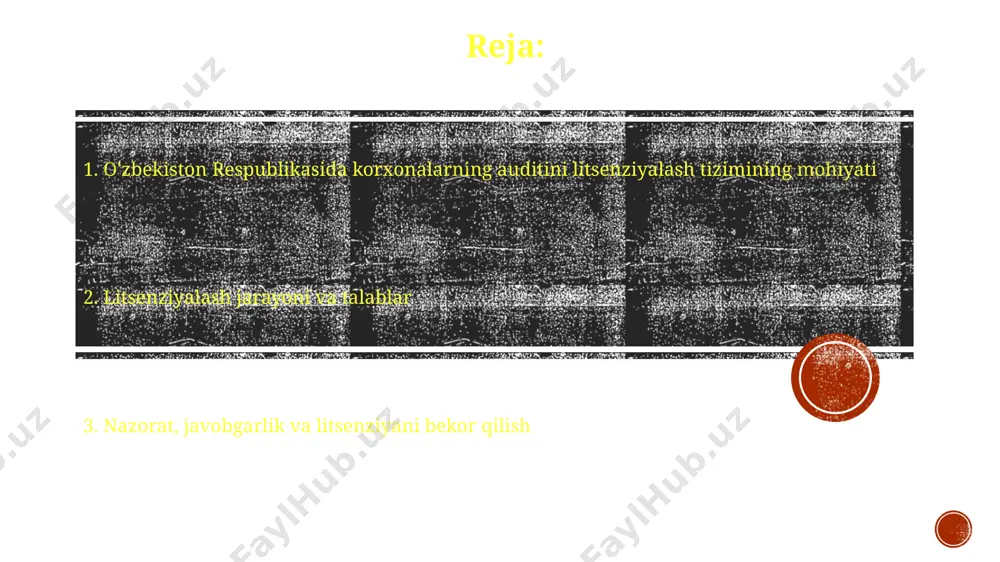 va shartlarining bir martalik qoʻpol ravishda buzilishidir. ushbu buzilish oqibatida fuqarolarning hayoti va sogʻligiga zarar yetgan boʻlishi mumkin. audit tashkilotlarining javobgarligi auditorlik tashkiloti xulosasidagi noto'g'ri ma'lumotlar aniqlansa, tashkilot ma'muriy javobgarlik to'g'risidagi kodeksning 175-moddasiga binoan jarimaga tortilishi mumkin, bu 5 dan 10 barobargacha bo'lgan jarimani o'z ichiga oladi. auditorlik tekshiruvi noto'g'ri amalga oshirilganligi sababli zarar ko'rgan uchinchi shaxslarning da'volari uchun javobgarlik sug'urta polisi bilan kamida 100 minimal oylik ish haqi miqdorida kafolatlanishi shart. oʻzbekiston respublikasida korxonalarning auditini litsenziyalash tizimining tavsifi litsenziyalash jarayoni audit toʻgʻrisidagi qonun va boshqa normativ-huquqiy hujjatlar bilan tartibga solinadi, bunda audit faoliyatini olib borish uchun asosiy talablar va standartlar belgilab qoʻyilgan. oʻzbekiston respublikasida korxonalarning auditini litsenziyalash tizimi audit tashkilotlariga 5 yillik muddatga beriladigan litsenziyalarni oʻz ichiga oladi va ularning faoliyatini tartibga soladi. litsenziya reyestrini yuritish litsenziya reyestrini yuritish tartibi vazirlar mahkamasining 2003-yil 3-sentabrdagi 379-sonli qarori bilan tasdiqlangan nizomga muvofiq amalga oshiriladi. litsenziya reyestrini yuritish litsenziyalash jarayonini takomillashtirish istiqbollari …