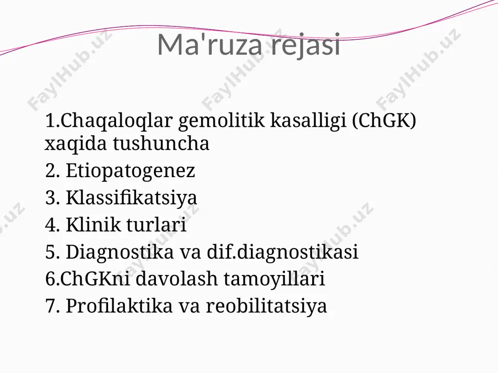 lizatsiya unga qachondir qon quyilganda, oldingi xomiladorliklardan , boydan tushish yoki abortlardan keyin yuzaga kelishi mumkin. rezus- nomutanosiblikda kasallik 2 chi va кеyingi xomiladorliklarda rivojlanadi. ona va xomila qonida mos kelmaslik xar doyim xam chgk rivojlanishiga olib kelmaydi. xomiladorlik yaxshi kechganda yo'ldosh himoya vazifasini bajaradi va antitanachalarni o'tkazmaydi. ayolning kasalliklari, gestozlar va boshka xolatlarda yo'ldoshning bu vazifasi buzilib, kasallik rivojlanadi. patogenez ona va xomila qoni bir biriga mos kelmaganda immunologik jarayon yuzaga keladi va ayol organizmida antitelolar xosil bo'ladi. ular keyinchalik (tugruq paytida, yoki xomila ichi) bola qoniga o'tib, bolaning eritrotsitlarini qontomirlar ichida parchalaydi. kuchli gemoliz natijasida qonda erkin bilirubin yigiladi. jigarning fermentativ aktivligi past онавахомилаконибирбиригамоскелмагандаиммунологикжараёнюзагакеладивааёлорганизмидаантителолархосилбулади. уларкейинчалик(тугрукпайитида,ёкихомилаичи) болаконигаутиб,боланингэритроцитариниконтомирларичидапарчалайди.кучлигемолизнатижасидакондаэркинбилирубинйигилади. жигарнингферментативактивлигипаст erkin bilirubinning xususiyatlari erkin bilirubin toksik xususiyatga ega, suvda erimaydi, yogda yaxshi eriydi. shu xususiyatlariga ko'ra yog bor joylarda o'tirib qoladi. bosh miya yog to'qimasiga yaqin bo'lganligi uchun bilirubin bu erda xam to'planib, miyani zaxarlaydi. natijada bilirubin koncentratsiyasi muddatiga etib tugilgan …