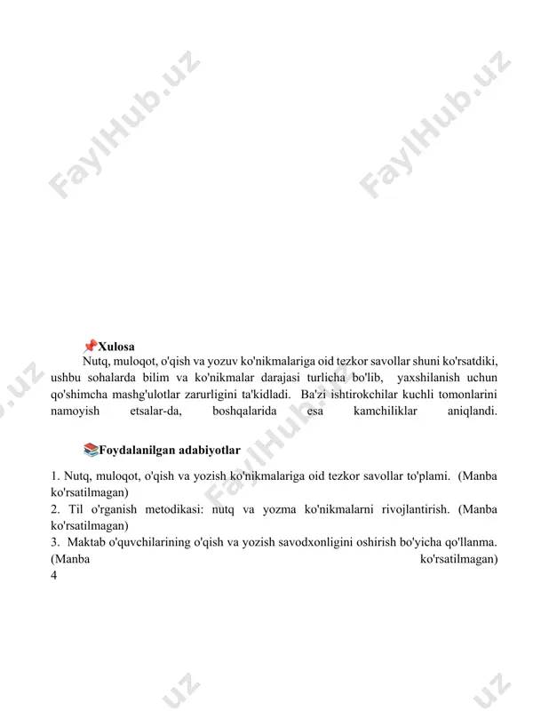 nutq, muloqot, o'qish yozish malakalari haqida blits savollar - Page 5