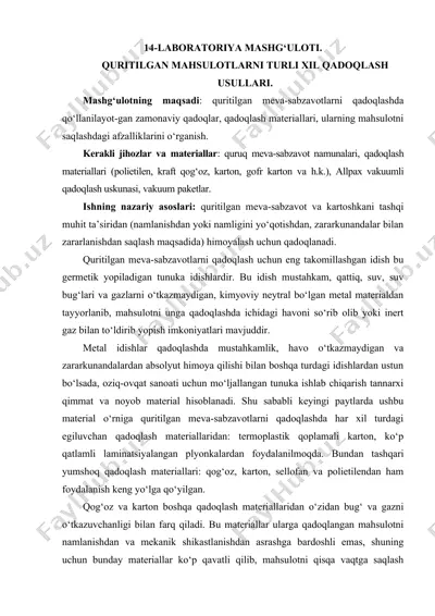 laboratoriya mashg‘uloti - quritilgan mahsulotlarni qadoqlash usullari — DOCX