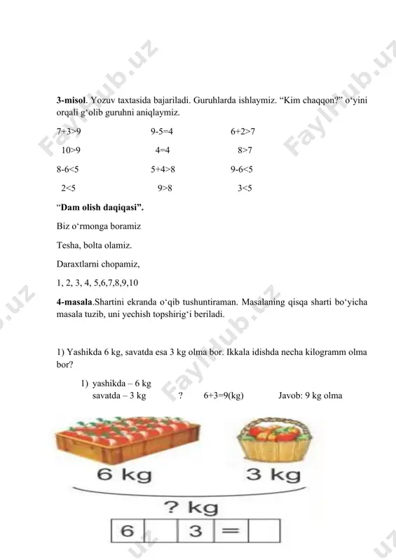 lar ziyraklik bilan savollarga javob beradilar. har bir guruhdan o‘quvchilar chiqib, boshqotirmadagi misollar bajaradilar va bo‘yaydilar. vi darsni yakunlash. o‘quvchilar bilimlari baholanadi. g‘olib guruh aniqlanadi. vii. uyga vazifa: 6-misol. 103-bet. image4.jpeg image5.jpeg image6.jpeg image7.jpeg image8.jpeg image9.jpeg image10.jpeg image11.jpeg image1.jpeg image2.jpeg image3.jpeg