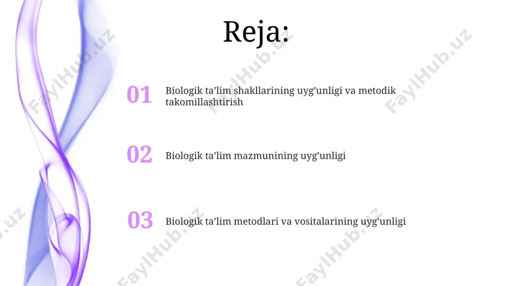 beradi. amaliy mashg'ulotlar va laboratoriya ishlari biologik amaliy mashgʻulot va laboratoriya ishlarida mikroskop, preparatlar, reaktivlar kabi 15 dan ortiq vositalar va jihozlarning toʻgʻri qoʻllanilishi muhim ahamiyatga ega boʻlib, xavfsizlik qoidalariga rioya qilishni talab etadi. amaliy mashgʻulotlar talabalarning nazariy bilimlarini 2-3 ta amaliy topshiriqlar orqali mustahkamlashga, 70% ga yaqin nazariy mavzularni mustaqil oʻzlashtirish koʻnikmalarini rivojlantirishga qaratilgan. interfaol ta'lim metodlarining roli "miya hujumi", "klaster", "debat" kabi interfaol metodlar bilimlarni mustahkamlash, muammoli vaziyatlarni hal qilish ko‘nikmalarini rivojlantirishda muhim rol o‘ynaydi. interfaol ta'lim metodlarining qo‘llanilishi o‘quvchilarning faol ishtirokini 20-30% ga oshirib, bilim o‘zlashtirish samaradorligini 15-25% ga yaxshilaydi. zamonaviy metodlar va ularning qo'llanilishi zamonaviy biologik ta'limda 3d modellashtirish va virtual laboratoriyalar kabi texnologiyalar qo'llanilishi o'quv jarayonini 20% ga samaraliroq qiladi va talabalarning faol ishtirokini ta'minlaydi. interfaol o'yinlar va simulyatsiyalar orqali biologik tushunchalarni o'rgatish, 15-25 yoshdagi talabalarda bilim darajasini 15% ga oshiradi va bilimlarni mustahkamlashga yordam beradi. biologik ta'limning kelajagi biologik ta'limda sun'iy intellekt texnologiyalarining qo'llanilishi …