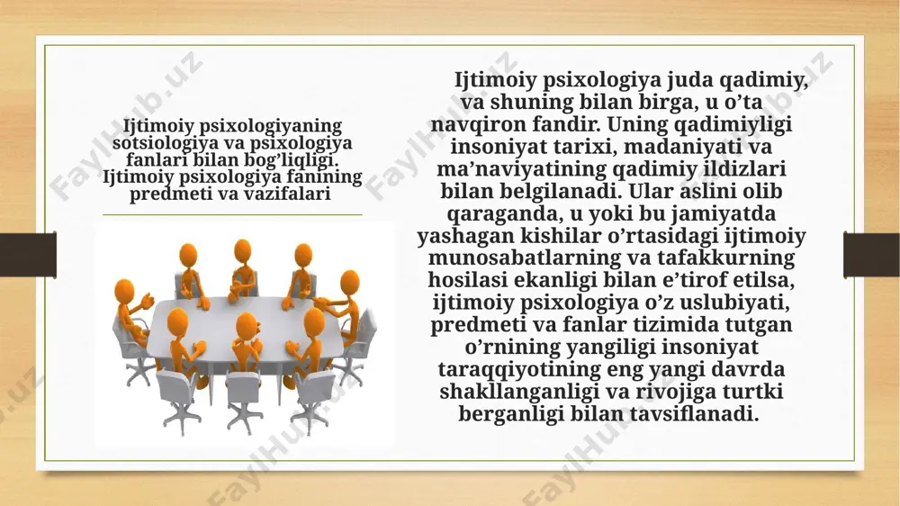 us psixologiyasida ijtimoiy psixologiyaning predmeti haqidagi bahslar ijtimoiy psixologiya xxi asrga kelib fanlar tizimida alohida o’ringa ega bo’lgan sohalardan biriga aylandi. chunki, sir emaski, insoniy munosabatlar har bir faoliyat sohasida shaxslararo munosabat o’ziga xos dolzarblik kasb etib bormoqda. ijtimoiy psixologiyaning fanlar olamida paydo bo’lishi tarixiga nazar tashlar ekanmiz, uning yuqorida ta’kidlanganidek, sotsiologiya va psixologiya fanlari oralig’ida «tug’ilishi» jarayonining o’zi bir nechta bosqichlarni o’z ichiga olganligini ta’kidlash joiz: 1. ijtimoiy psixologik bilimlarning falsafa va umumiy psixologiya doirasida to’planishi (eramizdan avvalgi vi asrdan tortib toki yangi davrning xix asrigacha bo’lgan vaqtda); 2. ijtimoiy hayot sirlarini falsafa, sotsiologiya va umumiy psixologiya doirasida tushuntirish orqali mustaqil fanga aylanish davri (xix asrning 50-60 yillaridan to xx asrning 20-chi yillarigacha); 3. ijtimoiy psixologiyaning mustaqil fan va amaliyot yo’nalishi sifatida to’la shakllanishi davri (xx asrning 20-chi yillaridan boshlab). ijtimoiy psixologiyaning predmeti xususida ham tarixan 3 xil yondashuv mavjud: birinchi yondashuvga ko’ra, ijtimoiy psixologiya inson psixikasiga oid ommaviy …