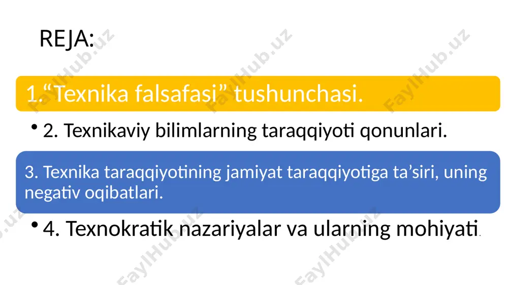 ‘ldi. uning insoniyat oldidagi burchi texnikaning mohiyati va insonlar hayotidagi o‘rnini to‘g‘ri ko‘rsatish ham inson mohiyatini ochib berishdan iborat, deyish mumkin. antropologiya falsafasi nuqtai nazaridan, ya’ni bunda texnikaning ma’naviy – axloqiy, madaniy muammolarini, shuningdek, texnikani insoniylik – qadriyat nuqtai nazaridan talqin qilish. mavjud muammolar doirasida texnika falsafasini o‘rganish masalalari ko‘lami juda keng. texnika tushunchasining mohiyatini aniqlash, uning tarixiy taraqqiyot bosqichlari, texnika bilimlar tizimining o‘ziga xos tomonlari, texnikaning asosiy sohalari, fan, san’at, iqtisod bilan o‘zaro aloqasi masalasi, inson bilan tabiat o‘rtasidagi yangi tamoyillarning paydo bo‘lishi, yangi texnalogik jarayonlar, texnikaning yangi vazifalari kabi masalalar texnika fanining metodologiyasi doirasiga kiradi. texnika falsafasi fanining rivojlanishiga hissa qo’shgan olimlar texnika falsafasi fanining rivojlanishiga m.xaydegger, k.yaspers, e.kapp va f.dessauer va boshqa faylasuflar ham katta hissa qo‘shdilar. texnika falsafasi hozirgi zamon falsafa fanining muhim yo‘nalishlaridan biri hisoblanadi. u texnika, texnologiya rivojlanishi, muhandislik va texnik faoliyat, texnik fanlarni loyihalashtirish qonuniyatlari hamda ularning insoniyat madaniyati va hozirgi zamon jamiyatidagi …
