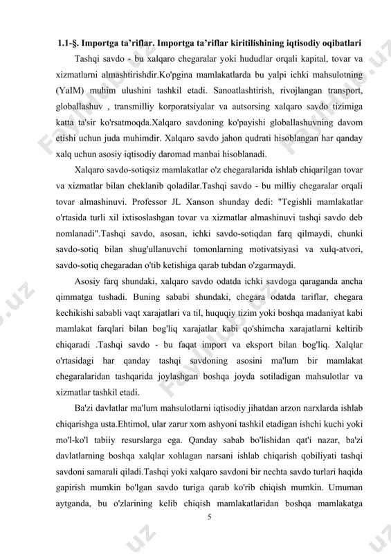 y resurslarga ega. qanday sabab bo'lishidan qat'i nazar, ba'zi davlatlarning boshqa davlatlar xohlagan narsani ishlab chiqarish qobiliyati xalqaro savdo-sotiqni samarali qiladi. ba'zi hollarda tashqi savdo sharoitida ishlab chiqarilgan mahsulotlar dunyo bo'ylab ishlab chiqarilgan boshqa mahsulotlarga juda o'xshash, hech bo'lmaganda ularning xom shaklida. shu sababli, tovar deb nomlanuvchi ushbu mahsulotlar ko'pincha bitta ommaviy bozorda to'planadi va sotiladi. bunga savdo tovarlari deyiladi. ko'pincha tashqi savdoda sotiladigan eng keng tarqalgan tovarlar neft va g'alla hisoblanadi. import va eksport bilan bog'liq qator masalalar mavjud bo'lib, ular tashqi savdoni amalga oshirishda e'tiborga olinishi kerak. masalan, ayrim mamlakatlarda himoya qilishni istashi mumkin bo'lgan sanoat sohalari mavjud. mahalliy mahsulotlarni sotish imkoniyati uchun ushbu tarmoqlar xorijiy kompaniyalar bilan raqobatlashishi mumkin. ichki savdoni himoya qilish uchun mamlakatlar ayrim xorijiy tovarlarga soliq bo'lgan ta’riflarni o'rnatishi mumkin . bu daromad olishning bir usuli bo'lsa-da, uning haqiqiy qiymati ushbu mahalliy kompaniyalarga yordam berishda. masalan, qo'shma shtatlarda etanolni mahalliy ishlab chiqarishni rag'batlantirish uchun …