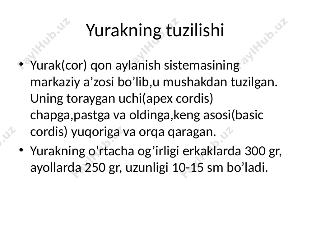 zatish mumkin. ichki muhit to'qimasining boshqa turlari esa ko'proq mexanik vazifani bajaradi. ular suyak, tog'ay va zich biriktiruvchi to'qimalardir. ichki muhit to'qimasi hujayralari epiteliy to'qimasidan farqli ravishda nopolyar hujayralardir. shunday qilib, ichki muhit to'qimasi mezenximadan rivojlanib, organizm ichida joylashadi va trofik, himoya va tayanch vazifalarni bajaradi. qon (sangvia, hayema) qon, limfa va to'qima suyuqligi bilan birlikda organizmning ichki muhitini tashkil qiluvchi to'qimadir. qon harakatchan muhit bo'lib, o'z tarkibini doimo o'zgartirib turadi. qon tarkibining o'zgarishi tartibsiz bo'lmay, balki organizmning ma’lum funksional holatiga mos ravishda yuz beradi. qon tarkibining organizm funksional holati bilan o'zaro bog'liqligi meditsina praktikasida katta ahamiyatga ega, chunki ko'p hollarda qondagi o'zgarishlar ikkilamchi bo'lib, turli organlar fiziologik vazifasining buzilishi tufayli kelib chiqadi. i.a.kassirskiy iborasi bilan aytganda, «qon —organizm ning oynasi bo'lib, unda organ va to‘qimalarda bo‘ladigan har xil о‘zgarishlar o‘z aksini topadi». qon suyuq hujayralararo modda - plazmadan va unda muallaq joylashgan shaklli elementlardan iborat. ularning o'zaro nisbati sog'lom …
