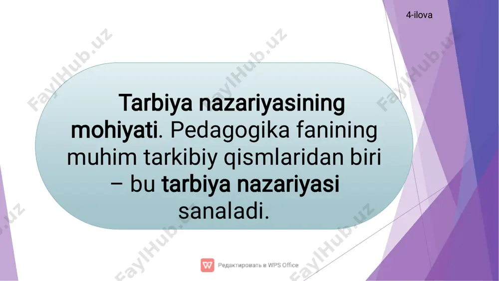 sh, ularda keng dunyoqarashni tarkib toptirish, о‘z shaxsiy turmushiga maqsadli yondashuv, reja va amal birligi hissini uyg‘otish; 2) о‘quvchilarni milliy va umuminsoniy qadriyatlar mohiyatidan ogoh etish, chuqur bilim va tafakkurga ega yoshlarni tarbiyalash, ularning ongini boyitish; 3) umuminsoniy axloq meyorlari (odamiylik, kamtarlik, о‘zaro yordam, mehr-muhabbat, muruvvat, alodatni yoqlash, insonparvarlik, axloqsizlikka nisbatan nafrat va hokazolar)ning mohiyatini anglash, о‘quvchilarda muomala odobi, yuksak madaniyatni qaror toptirishga erishish; 4) о‘quvchilarda huquqiy va axloqiy meyorlarga hurmat ruhida yondashish hissi va fuqarolik tuyg‘usi, ijtimoiy burchga mas’ullikni qaror toptirish; 5) tabiatni muhofaza qilish, ekologik muvozanatni yuzaga keltirish borasidagi mas’uliyatni tarkib toptirish; 6) vatanparvarlik va baynalminallik tuyg‘usini shakllantirish, о‘zga millat va xalqlarni hurmat qilish, ularning huquq va burchlarini kamsitmaslik tuyg‘usini qaror toptirish; 8) insonni oliy qadriyat sifatida qadrlash, uning sha’ni, or-nomusi, qadr-qimmati, huquq va burchlarini hurmat qilishga о‘rgatish va boshqalar. 7) mustaqil davlat – о‘zbekiston respublikasining ichki va tashqi siyosatiga tо‘g‘ri va xolisona baho berishga о‘rganish; 9-ilova tarbiya …