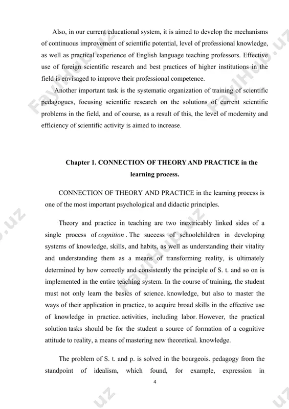 eality, is ultimately determined by how correctly and consistently the principle of s. t. and so on is implemented in the entire teaching system. in the course of training, the student must not only learn the basics of science. knowledge, but also to master the ways of their application in practice, to acquire broad skills in the effective use of knowledge in practice. activities, including labor. however, the practical solution tasks should be for the student a source of formation of a cognitive attitude to reality, a means of mastering new theoretical. knowledge. the problem of s. t. and p. is solved in the bourgeois. pedagogy from the standpoint of idealism, which found, for example, expression in pragmatic. concepts of j. dewey . fairly criticizing the separation of teaching from practice in the system of amer. bourgeois schools, dewey proposed the concept of learning, according to which the students were …