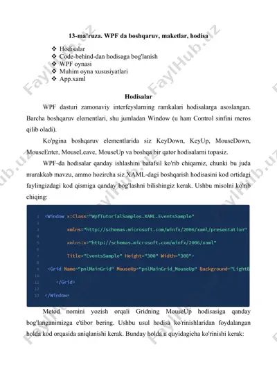 wpf da boshqaruv, maketlar, hodisa — PDF