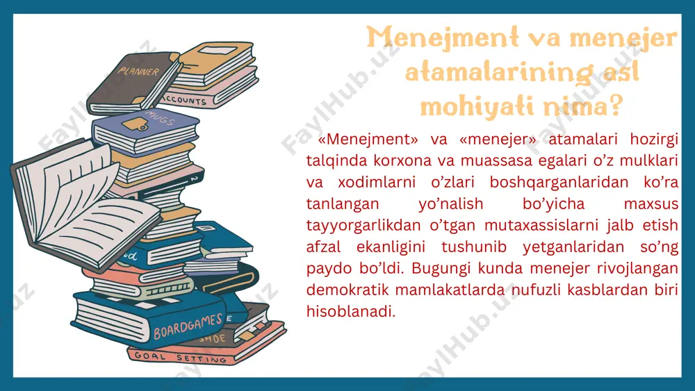 di. mazkur nizom umumiy o’rta ta’lim (maktab)ni har tomonlama boshqarish mohiyatini o’zida ifoda etadi. ta’lim muassasasining ustavida ta’lim jarayonining quyidagi ikki muhim tarkibiy jihati ajratib ko’rsatiladi: -davlat ta’lim standartida, belgilangan bilimlar zahirasini egallash uchun qanday ishlarni amalga oshirish kerakligi -bilim, ko’nikma va malakalarni hosil qilishni tashkil etish (savodxonlik, mustaqil fikrlash hamda masalalarni yecha olishga o’rgatish) shuningdek ta’lim muassasasining ustavida muassasani boshqarishga qo’yiluvchi talablar, o’qituvchi, o’quvchilar hamda ta’lim muassasasi rahbarlarining huquq va burchlari ham aniq bayon etib berilgan. \ masalan, o’quvchilar ta’lim standartlari asosida ta’lim olish uchun intilishlari. ta’lim muassasasining pedagogik xodimlari esa yuqori darajada ta’lim berishlari, ta’lim oluvchilaming o’quv dasturlarini davlat ta’lim standartlari darajasida o’zlashtirishlarini ta’minlashlari zarur. e`tiboringiz uchun rahmat! image1.png image2.svg image2.png image4.svg image3.png image8.png image15.svg image9.png image17.svg image10.png image19.svg image11.png image21.svg image4.png image7.svg image5.png image9.svg image6.png image11.svg image7.png image13.svg image12.png image13.png image24.svg image14.png image26.svg image15.png image28.svg image16.png image30.svg image17.png image32.svg image18.png image34.svg image19.png image20.jpeg image45.svg image21.png image38.svg image22.png …