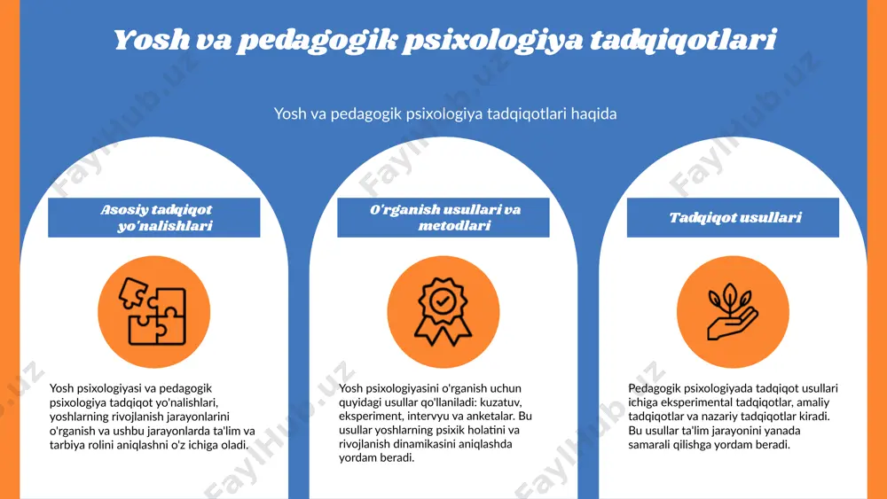 qotlarning natijalari, ta'lim strategiyalarini yangilash va o'quv jarayonlarini takomillashtirishga yordam beradi, bu esa o'quvchilarning muvaffaqiyatiga ijobiy ta'sir ko'rsatadi. psixik rivojlanish va davrlashtirish muammosi psixik rivojlanish bosqichlari psixik rivojlanish jarayonida bolalar va o'smirlar turli bosqichlardan o'tadi. har bir bosqichda ularning fikrlash va his-tuyg'ulari o'zgaradi. davrlashtirish muammolari psixik rivojlanishni davrlashtirishda dolzarb muammolar mavjud. ular orasida rivojlanishning individual xususiyatlari va tashqi omillar muhim o'rin egallaydi. yangi tadqiqotlar natijalari so'nggi tadqiqotlar psixik rivojlanishning yangi jihatlarini ochib berdi. ular rivojlanish jarayoniga ta'sir etuvchi omillarni aniqlaydi. xulosa yosh va pedagogik psixologiya yosh va pedagogik psixologiyaning tadqiqotlari muhim rol o'ynaydi, bu bolalar va o'smirlarning psixik rivojlanishini tushunishga yordam beradi. psixik rivojlanish bosqichlari psixik rivojlanishning bosqichlari bolalar va o'smirlar uchun muhimdir, har bir bosqichning o'ziga xos xususiyatlarini ko'rsatish zarur. davrlashtirish muammolari psixik rivojlanishni davrlashtirish muammolari pedagogik ta'limda qo'llanilishi lozim, chunki bu nazariy va amaliy jihatlari ta'lim jarayonida muhim o'rin tutadi. 1. rasulova, d. s. yosh va pedagogik psixologiya …