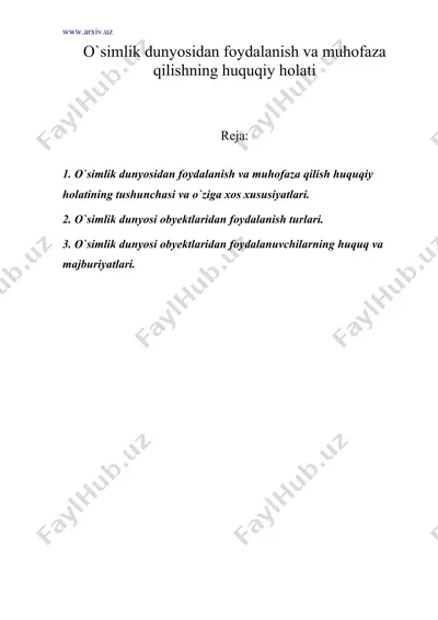 o`simlik dunyosidan foydalanish va muhofaza qilishning huquqiy holati — DOC